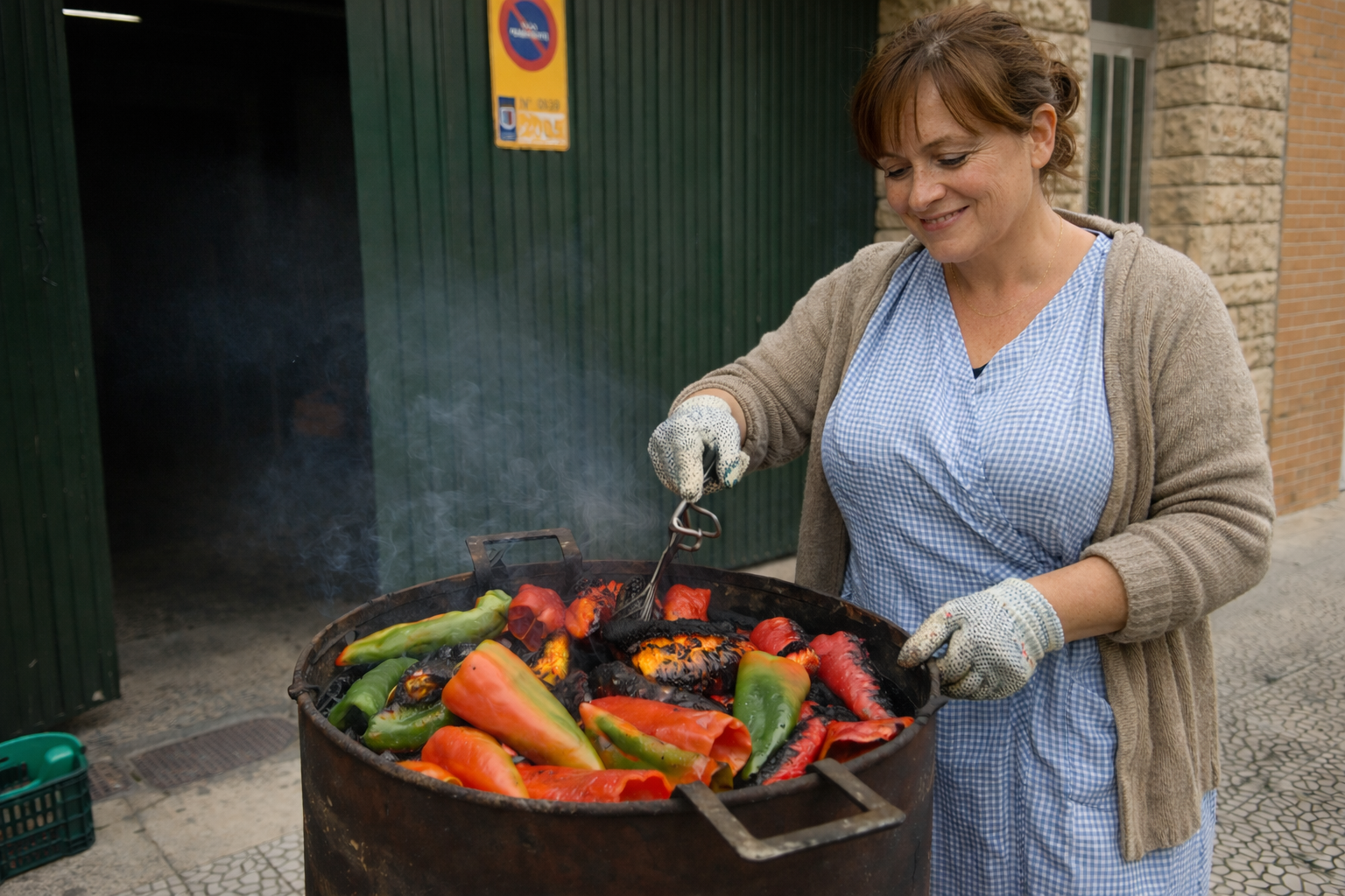 Asando pimientos tradicional